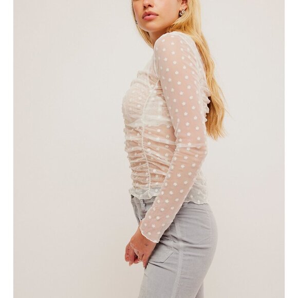 Free People Sheer Ivory Polka Dot Most Likely Layering Top - Picture 2 of 6